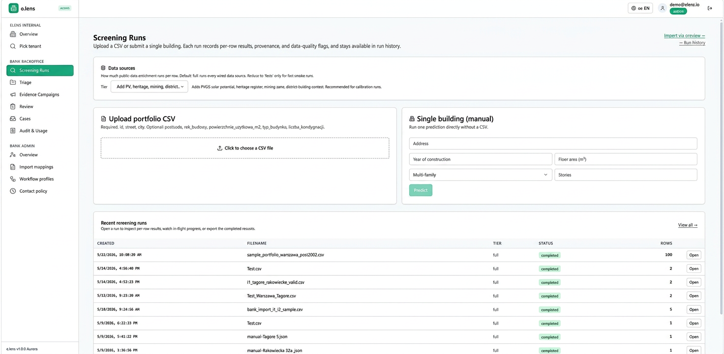 Uploading a CSV file with building addresses to the e.Lens platform